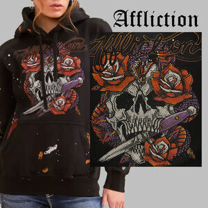 Affliction Oversize Black Label  Grease Mob Hooded Sweatshirt Size M-L